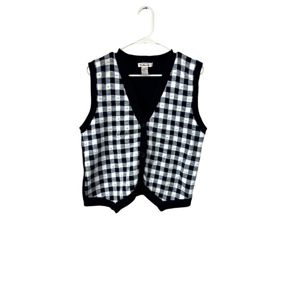 Talbots Sweaters - Vintage Talbots Size Medium Blue Gingham Sweater Vest Cotton Beaded
